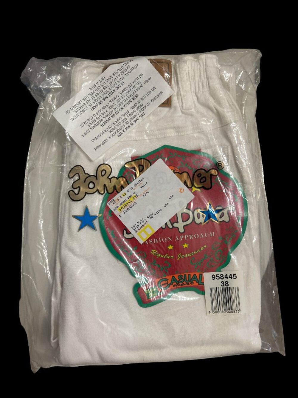 NIP VTG John Baner White Straight Leg Denim Jeans Size EU 38 US 8 Deadstock